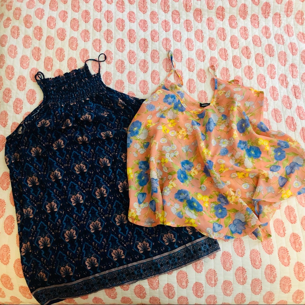 TWO Gauzy Flowy Spag String Tops